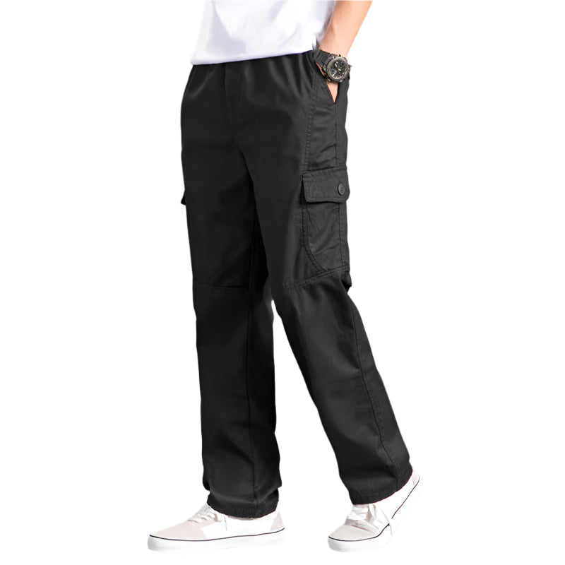 Men's Cargo Pants: Cotton Black, Large Size Joggers for All Seasons