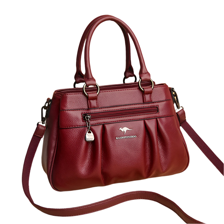 Luxury 3-Layer Ruched Leather Handbag – Large Capacity Crossbody Shoulder Tote