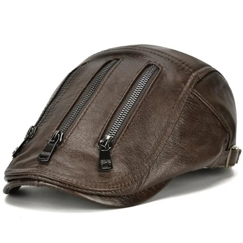 Men’s Adjustable Leather Beret – Stylish Winter Outdoor Headdress