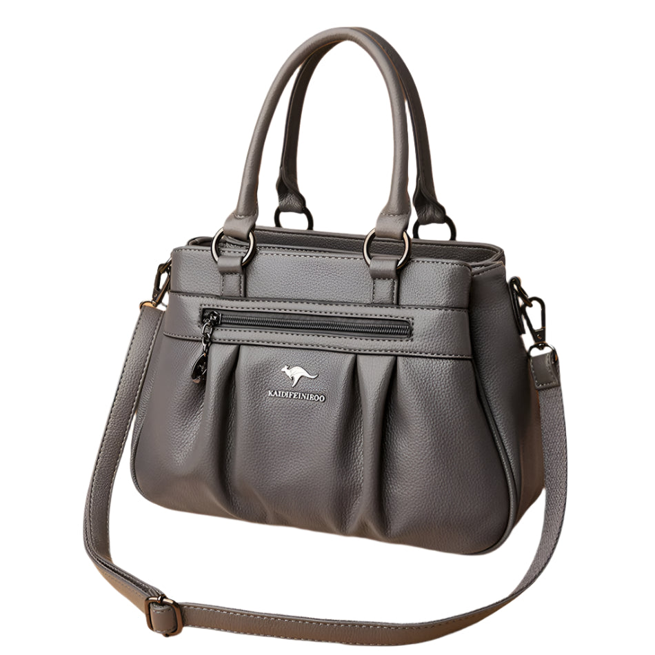 Luxury 3-Layer Ruched Leather Handbag – Large Capacity Crossbody Shoulder Tote