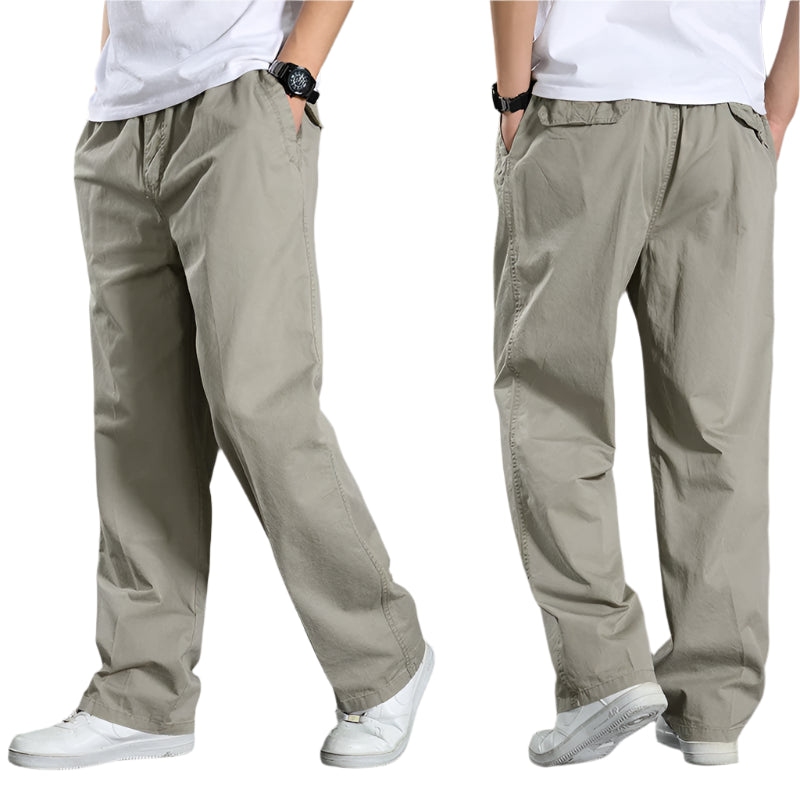 Men's Cargo Pants: Cotton Black, Large Size Joggers for All Seasons