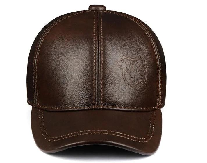 Men’s Genuine Leather Baseball Cap – Adjustable, Casual, Ear-Warming Design
