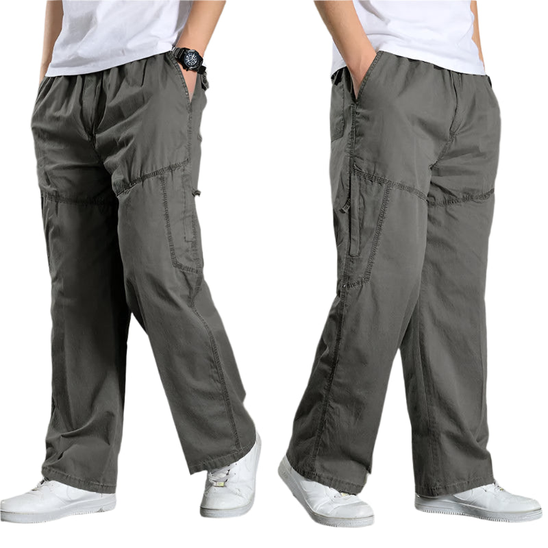 Men's Cargo Pants: Cotton Black, Large Size Joggers for All Seasons