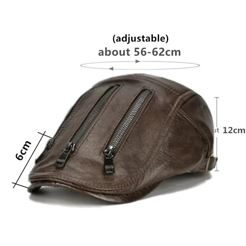 Men’s Adjustable Leather Beret – Stylish Winter Outdoor Headdress