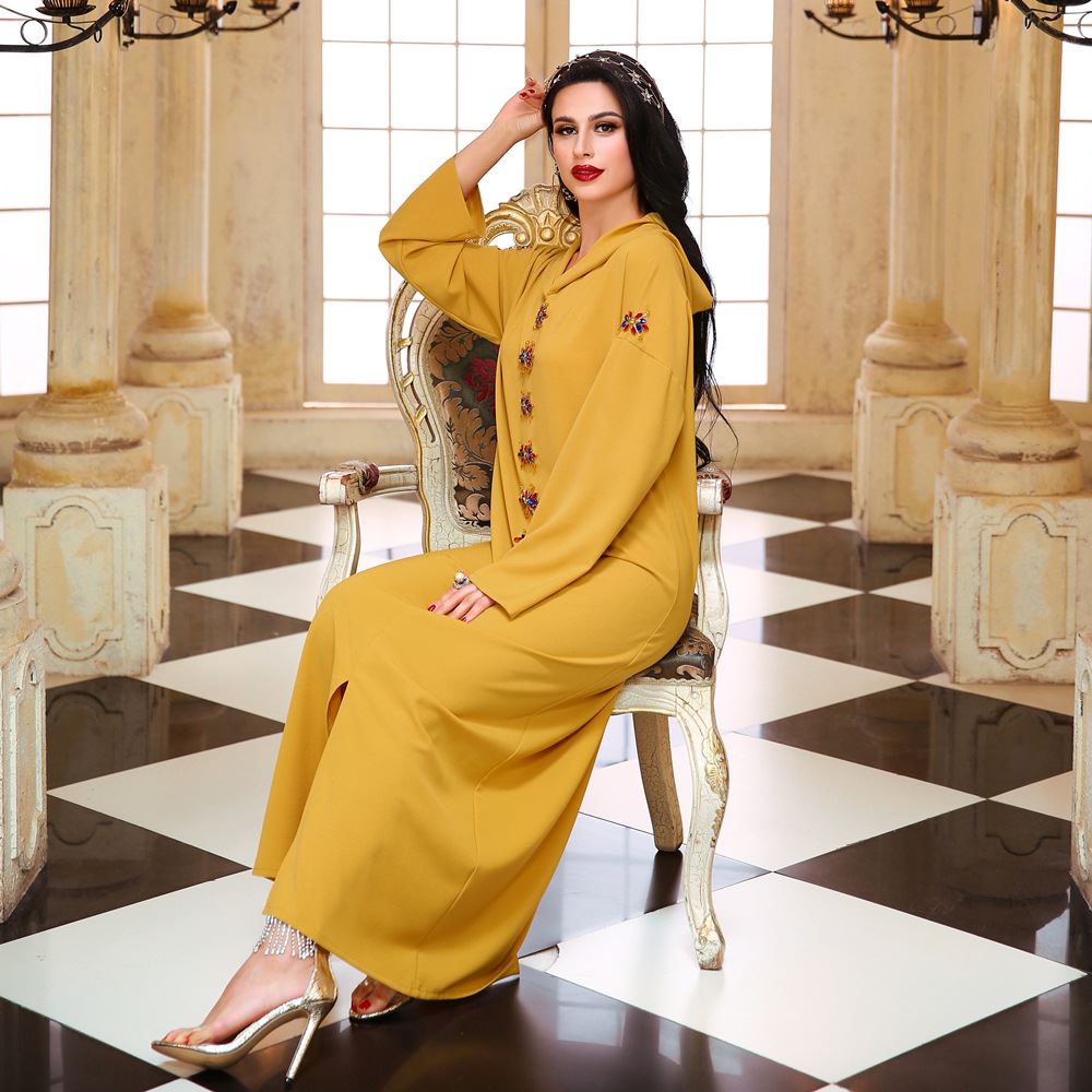Blue Gray Hooded Diamond Robe | Long Winter Dress Exotic Style