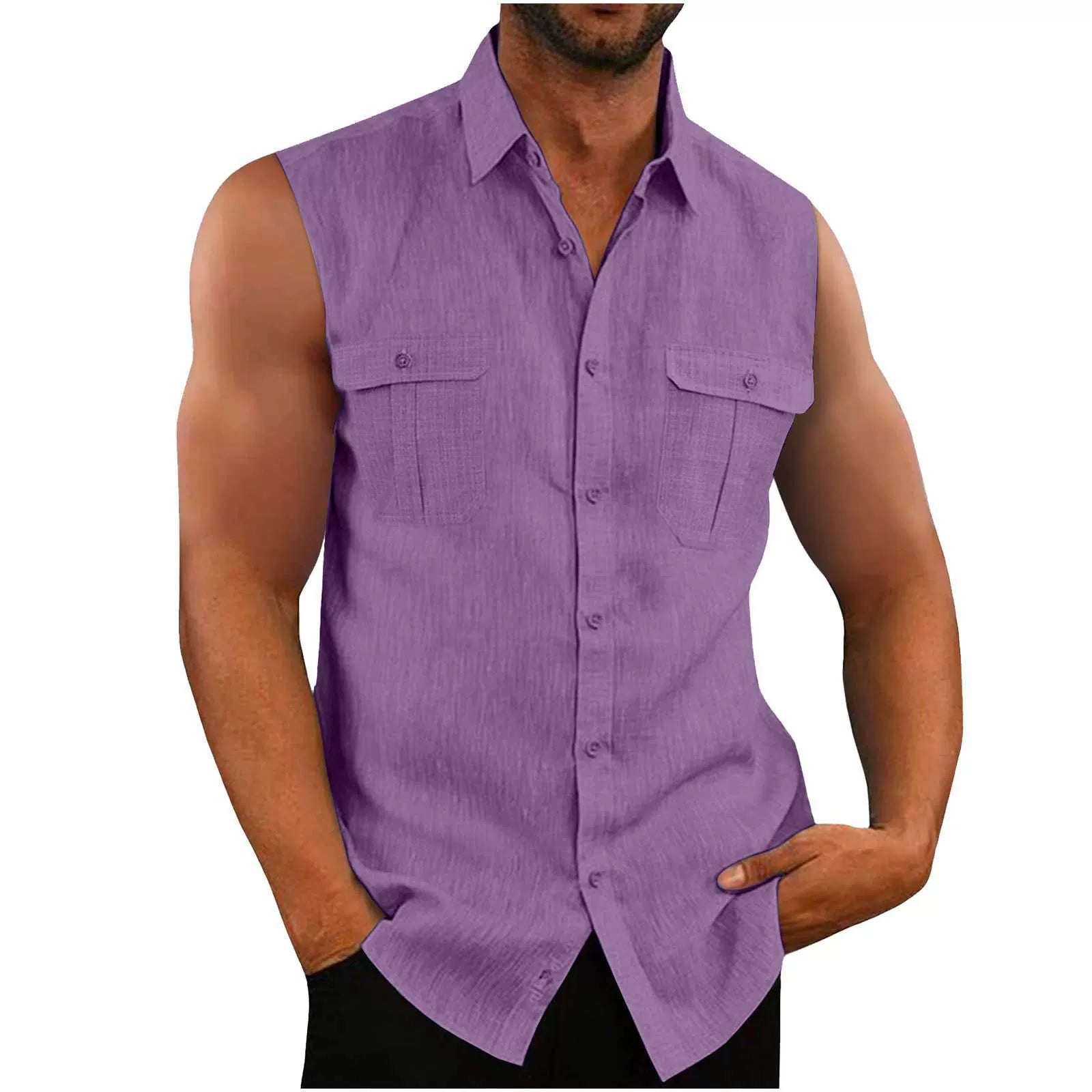 Men’s Sleeveless Double Pocket Shirt – Casual Slim Fit Summer Waistcoat