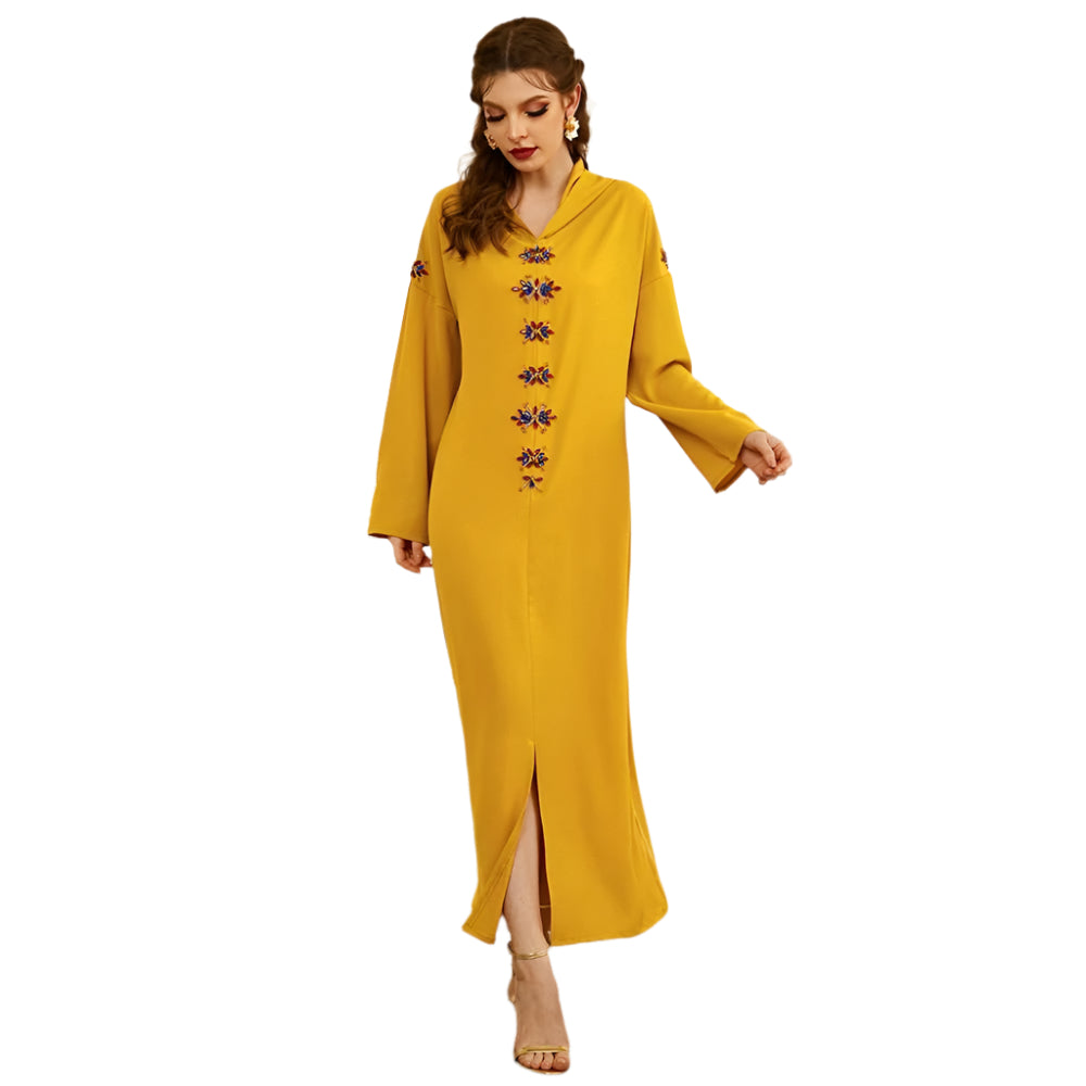 Blue Gray Hooded Diamond Robe | Long Winter Dress Exotic Style