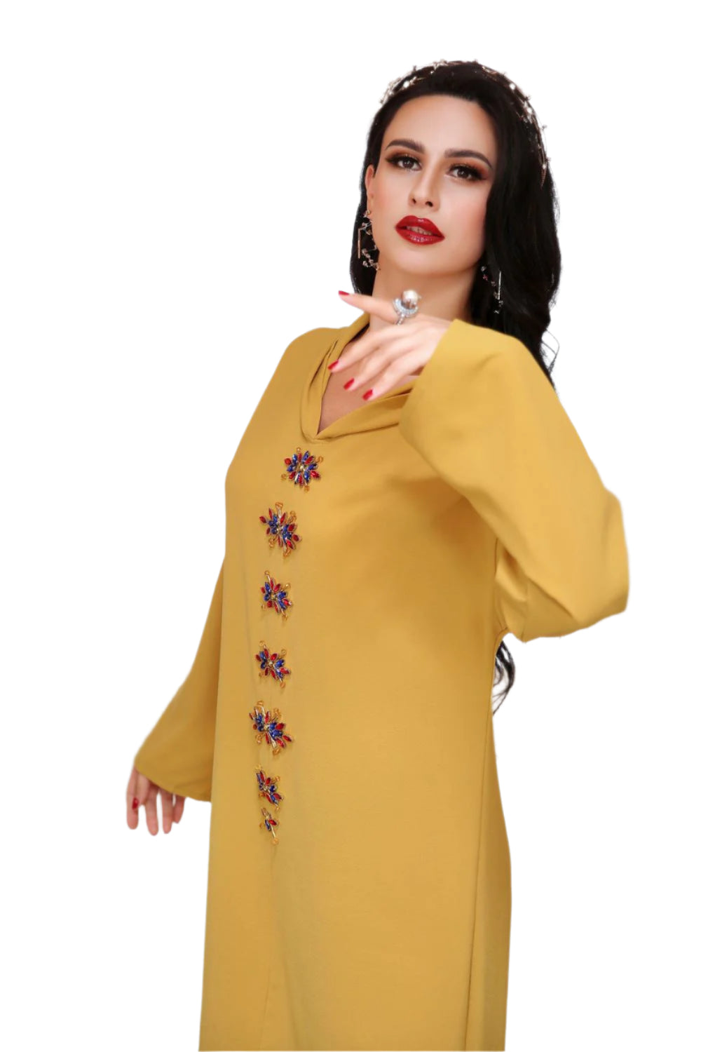 Blue Gray Hooded Diamond Robe | Long Winter Dress Exotic Style