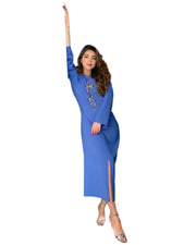 Blue Gray Hooded Diamond Robe | Long Winter Dress Exotic Style