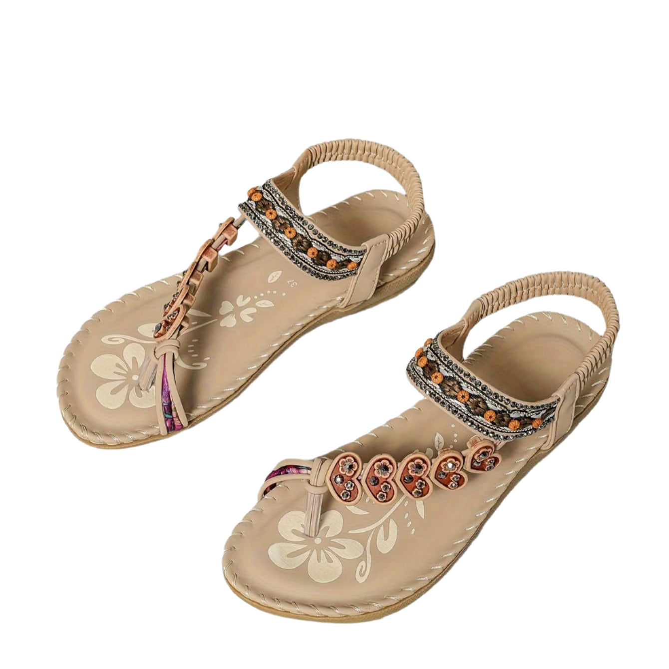 Boho Floral Thong Sandals – Women’s Summer Beach Flat Shoes