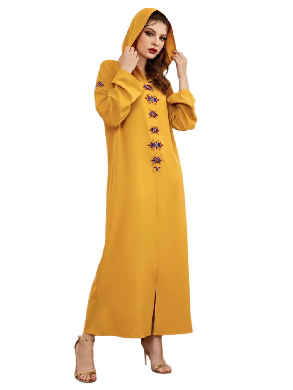 Blue Gray Hooded Diamond Robe | Long Winter Dress Exotic Style