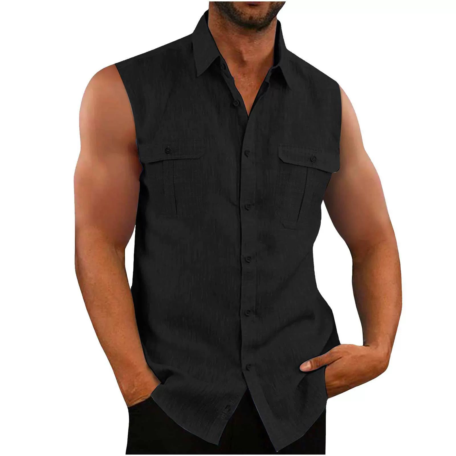 Men’s Sleeveless Double Pocket Shirt – Casual Slim Fit Summer Waistcoat