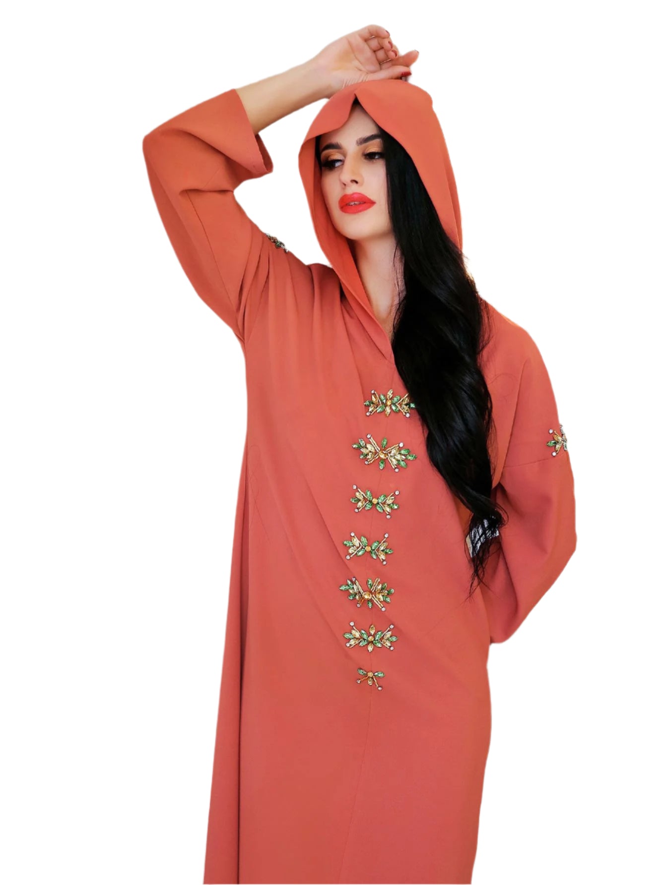 Blue Gray Hooded Diamond Robe | Long Winter Dress Exotic Style
