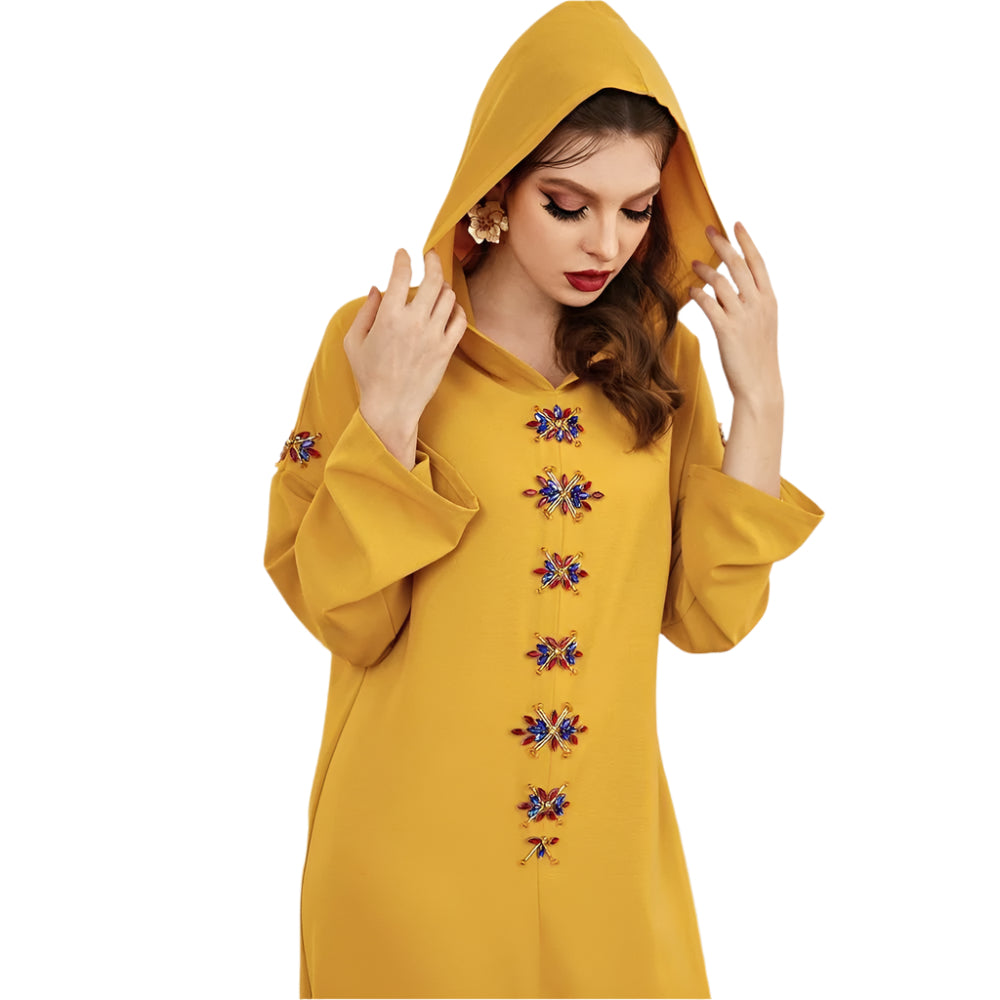 Blue Gray Hooded Diamond Robe | Long Winter Dress Exotic Style