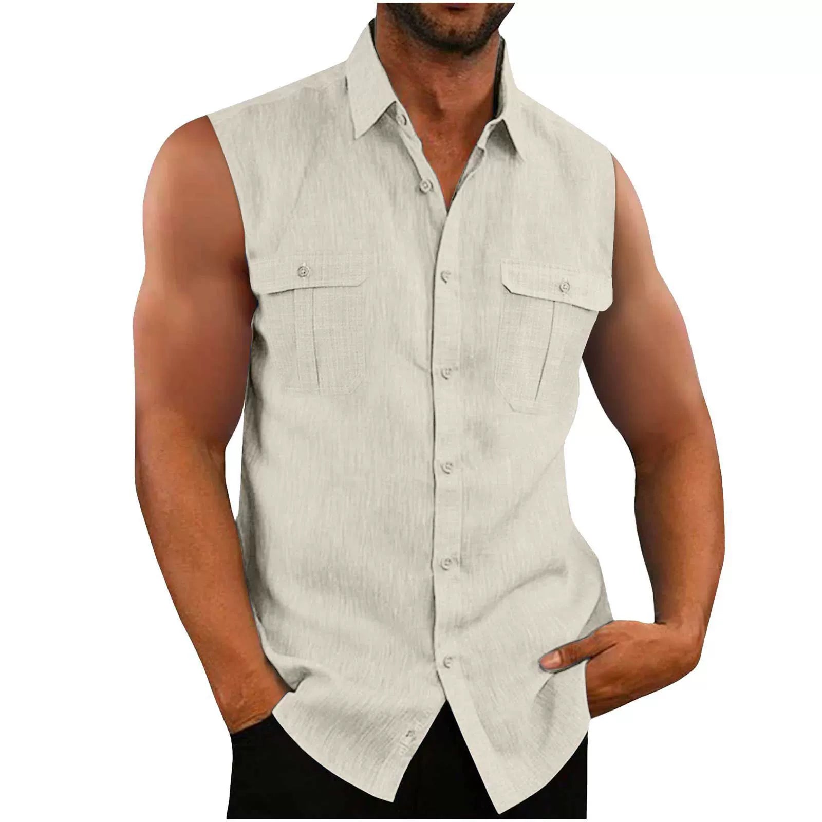 Men’s Sleeveless Double Pocket Shirt – Casual Slim Fit Summer Waistcoat