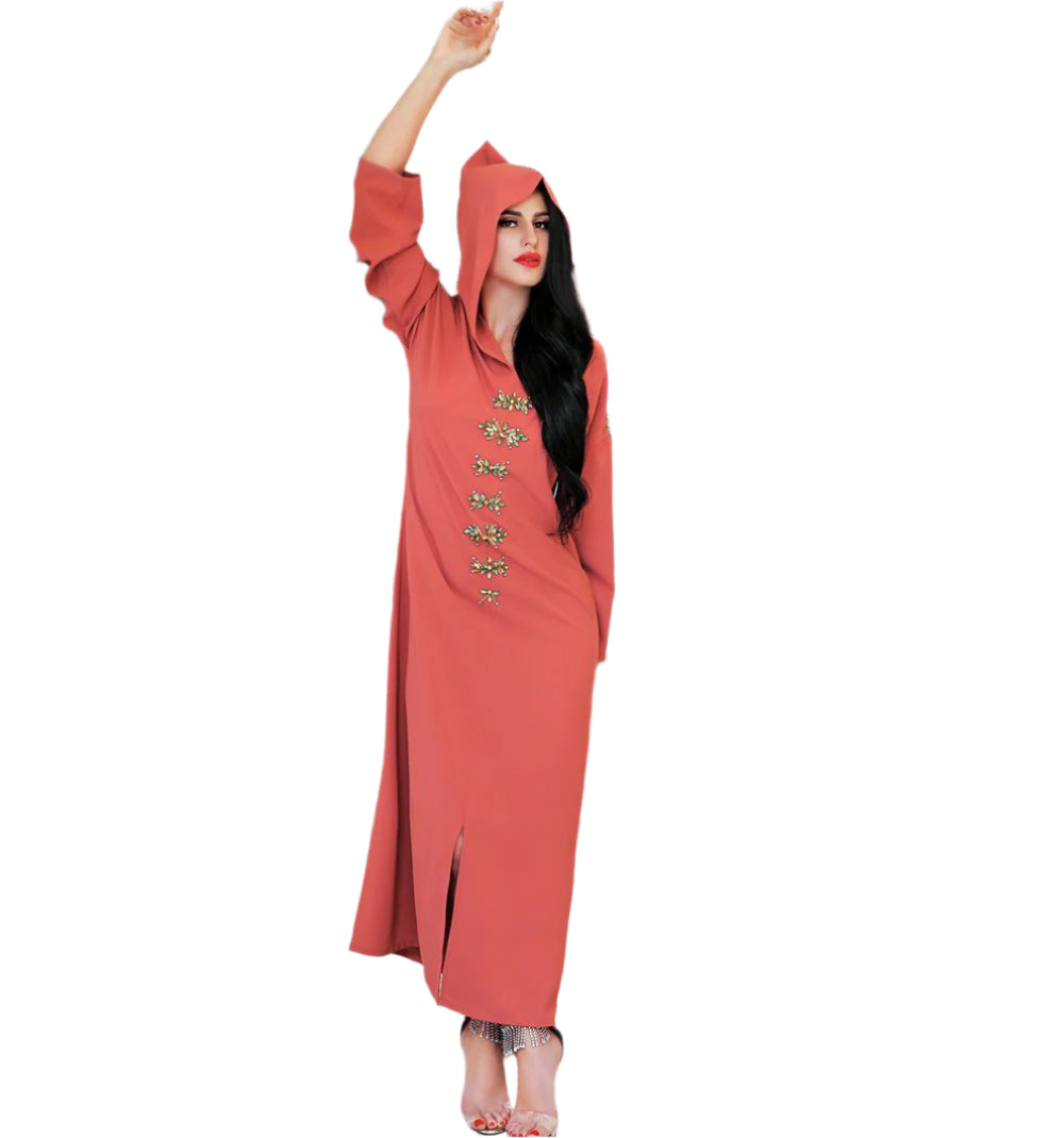 Blue Gray Hooded Diamond Robe | Long Winter Dress Exotic Style