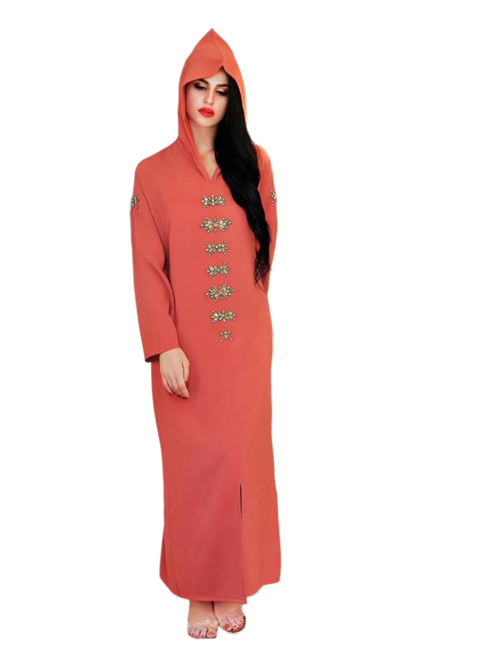Blue Gray Hooded Diamond Robe | Long Winter Dress Exotic Style