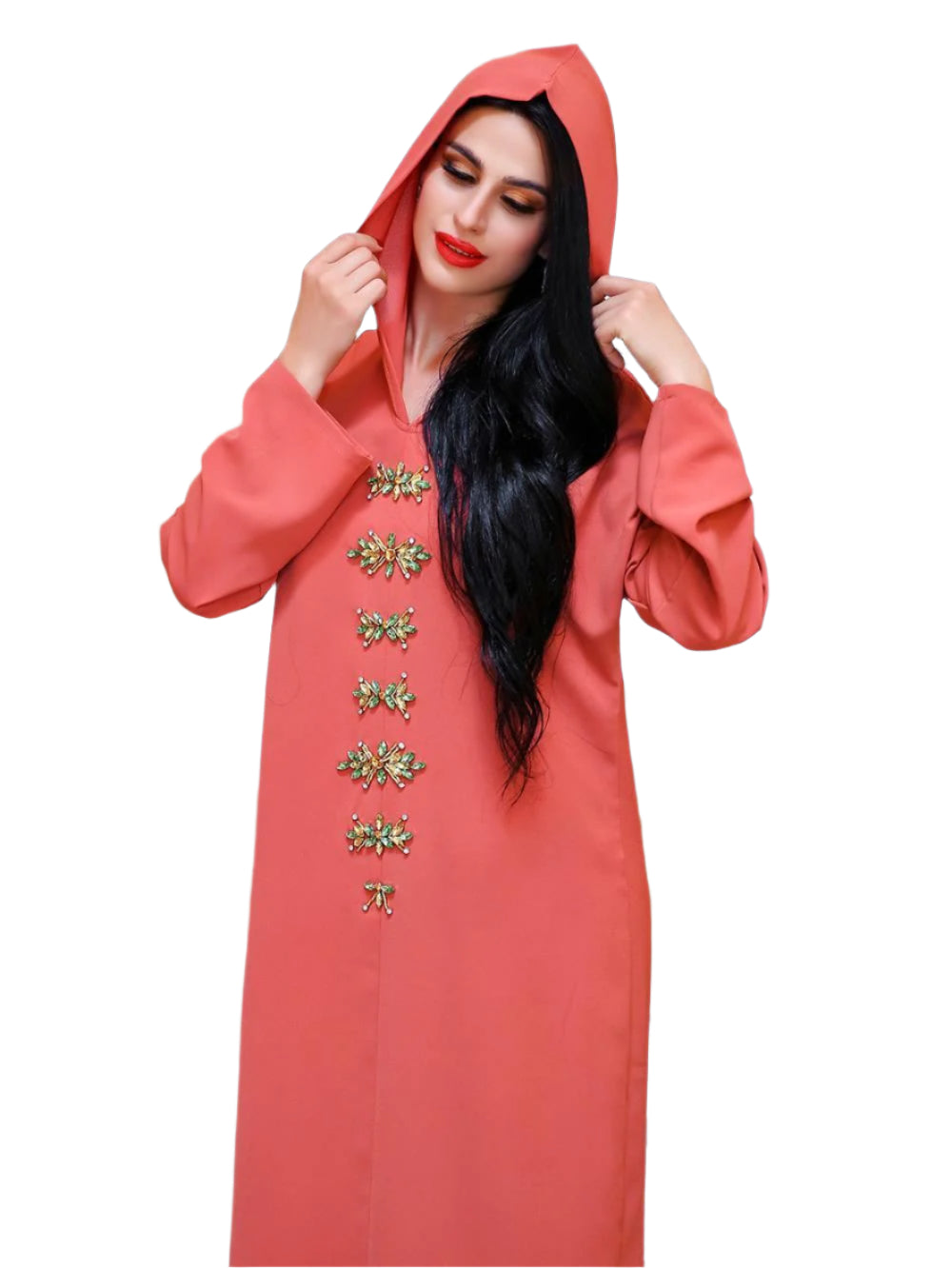 Blue Gray Hooded Diamond Robe | Long Winter Dress Exotic Style