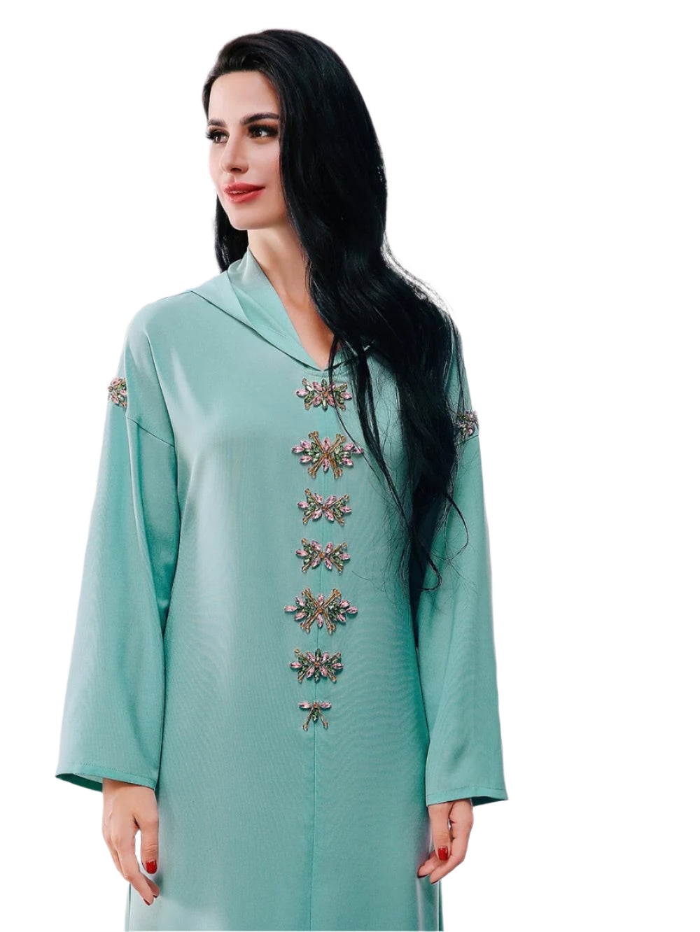 Blue Gray Hooded Diamond Robe | Long Winter Dress Exotic Style