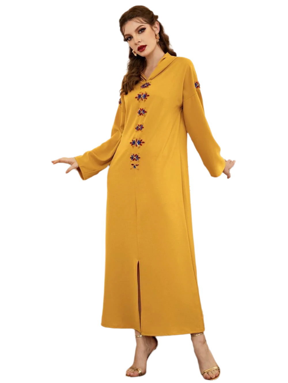 Blue Gray Hooded Diamond Robe | Long Winter Dress Exotic Style