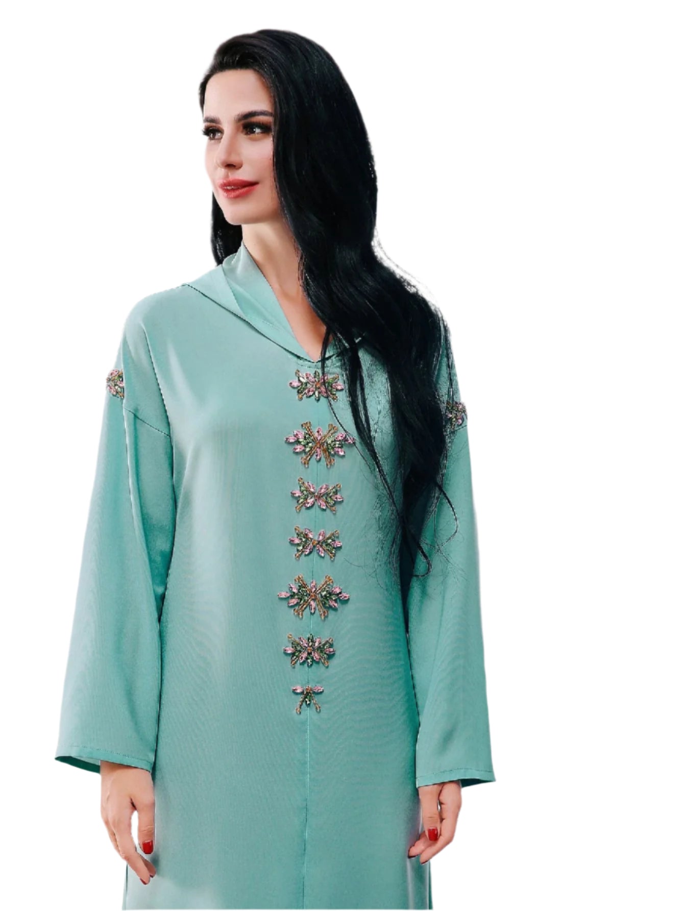 Blue Gray Hooded Diamond Robe | Long Winter Dress Exotic Style