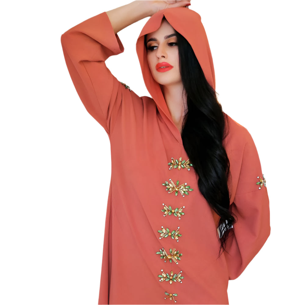 Blue Gray Hooded Diamond Robe | Long Winter Dress Exotic Style
