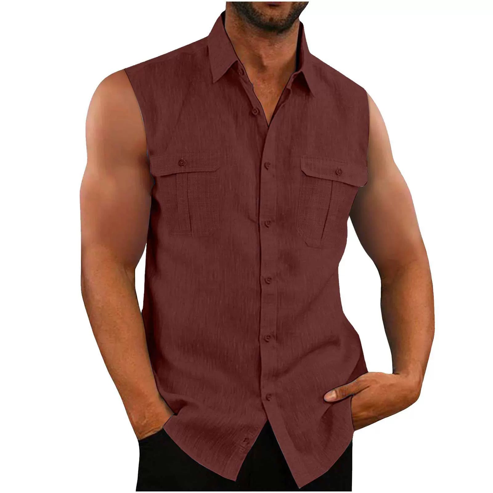 Men’s Sleeveless Double Pocket Shirt – Casual Slim Fit Summer Waistcoat