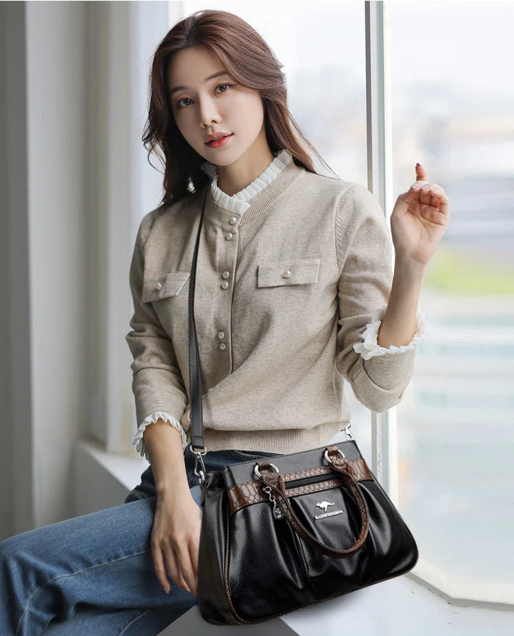 Large Capacity PU Leather Tote – Casual Shoulder Handbag for Women