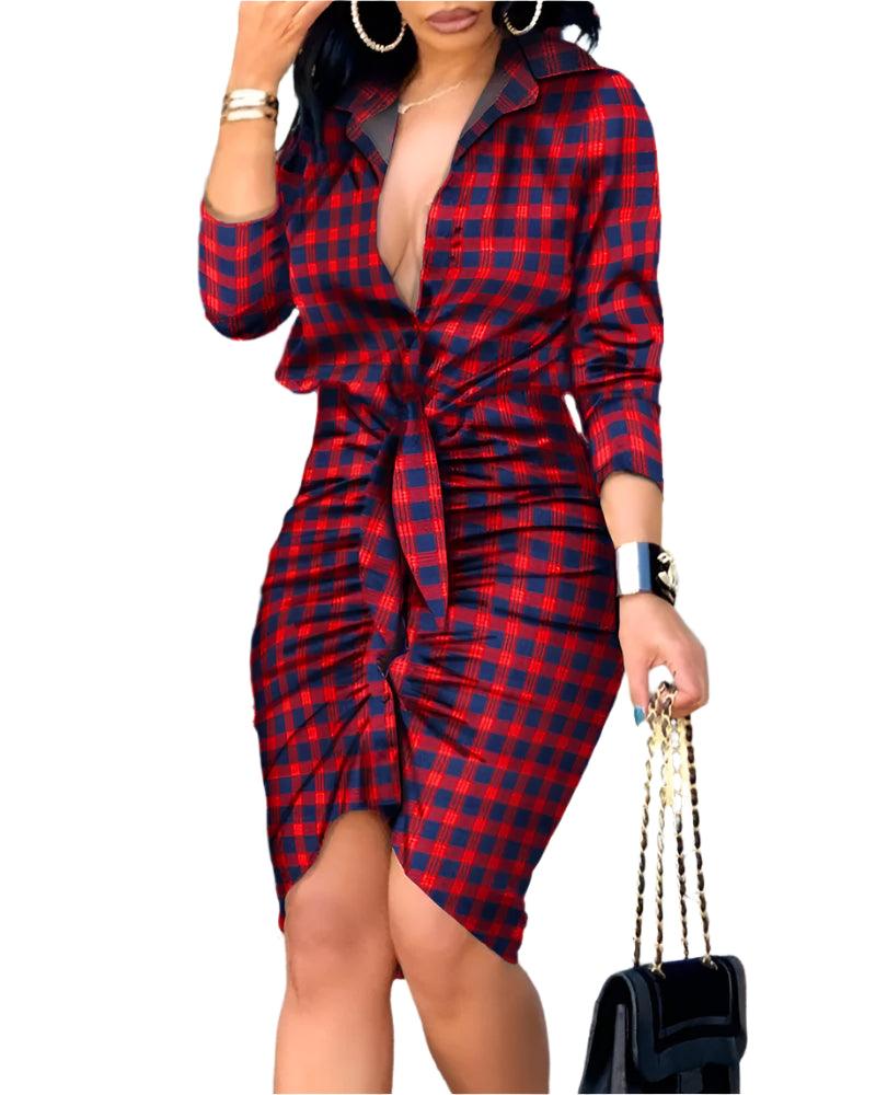 Elegant Long Sleeve Office Lady Mini Dress | V-Neck Bodycon Fit