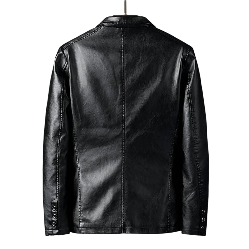 Men's PU Leather Jacket: Slim Fit, Spliced Turn-Down Collar