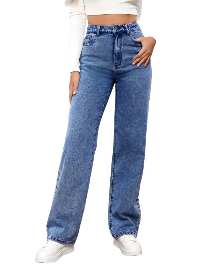 Women's Y2K Loose Straight Jeans - High Waist Ankle Length Denim-Look