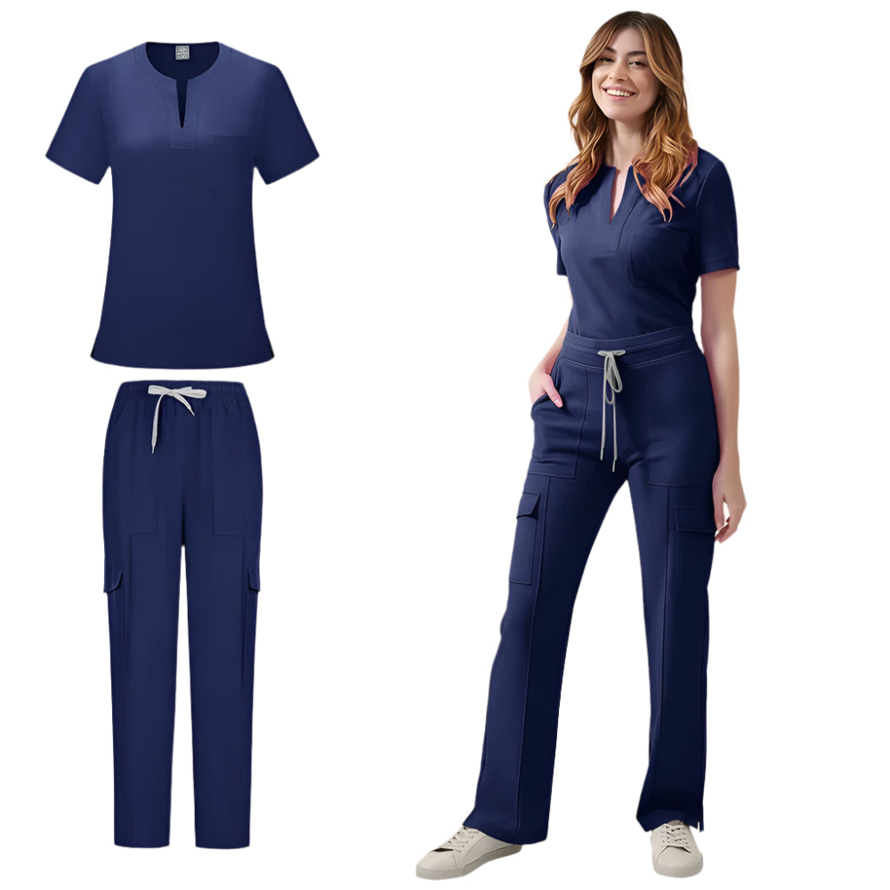 Women's Medical Scrubs Uniform Set - Pocket Top & Pants for Work