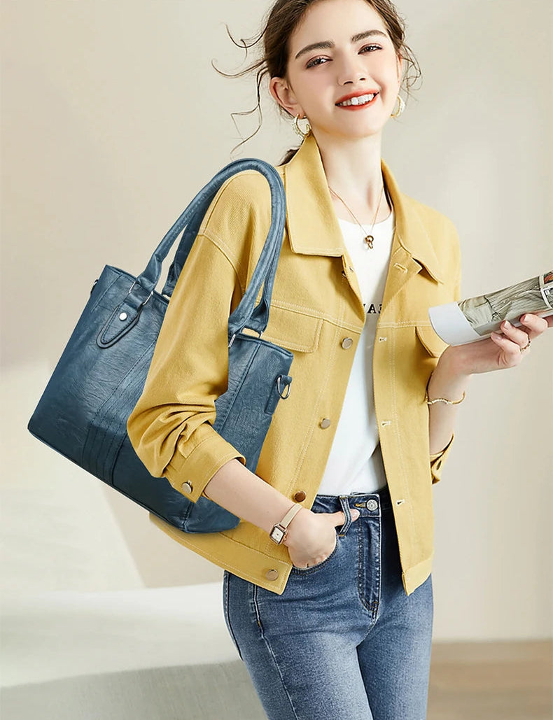 Vintage Soft Leather Handbag – Large Capacity Designer Shoulder Tote for Women