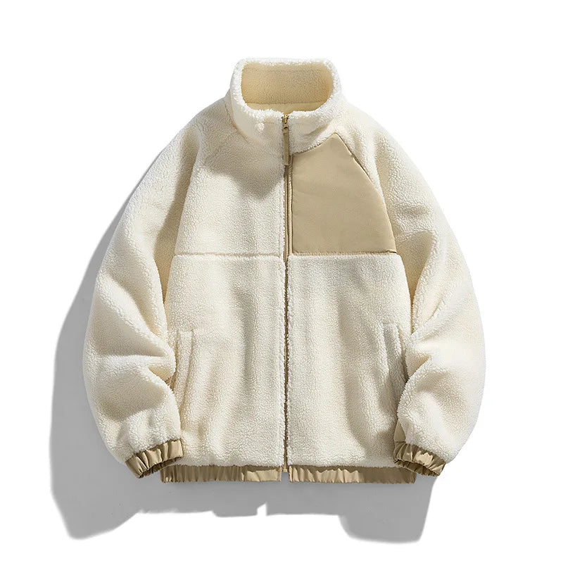 Beige fleece jacket on a white background