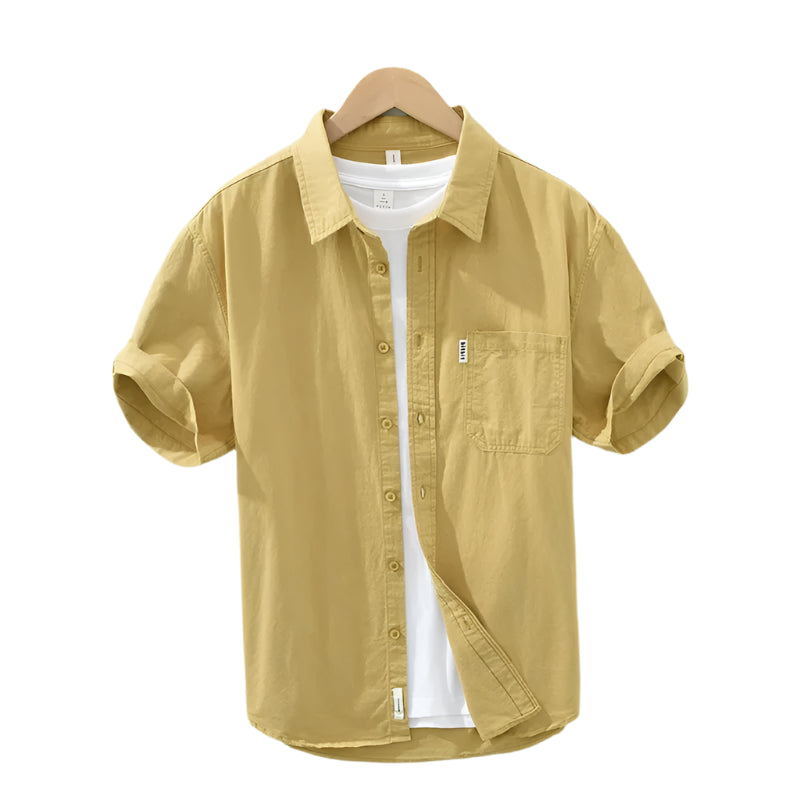 Men’s 100% Cotton Short Sleeve Shirt – Summer Lightweight Office Top