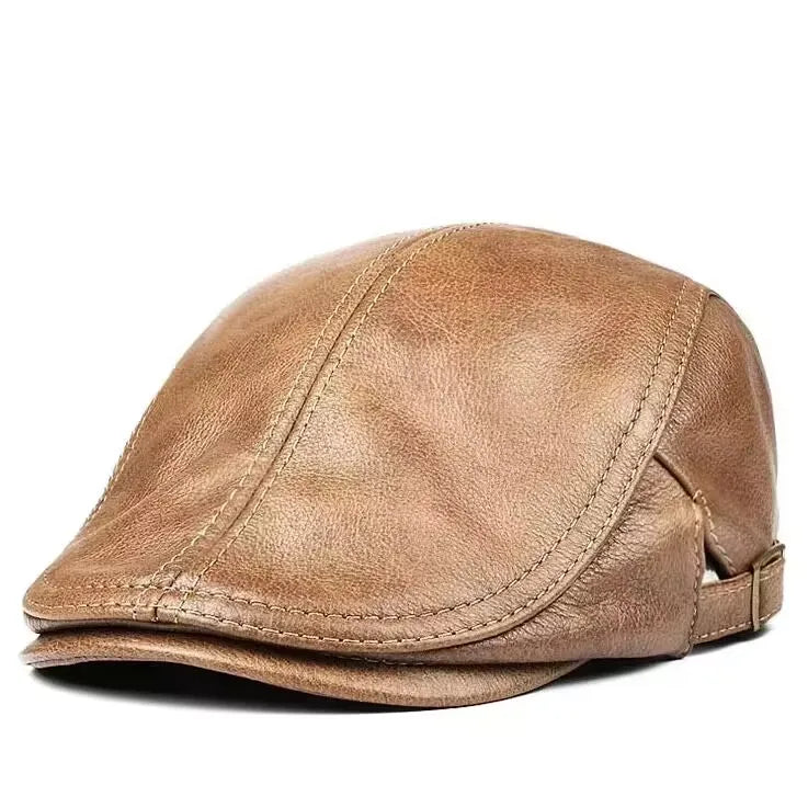 Genuine Leather Duckbill Beret - Unisex Casual Cabbie Bonnet