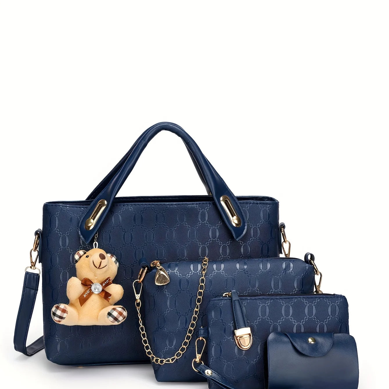 4PCS Geometric Tote Bag Set - Handbag, Crossbody, Clutch & Card
