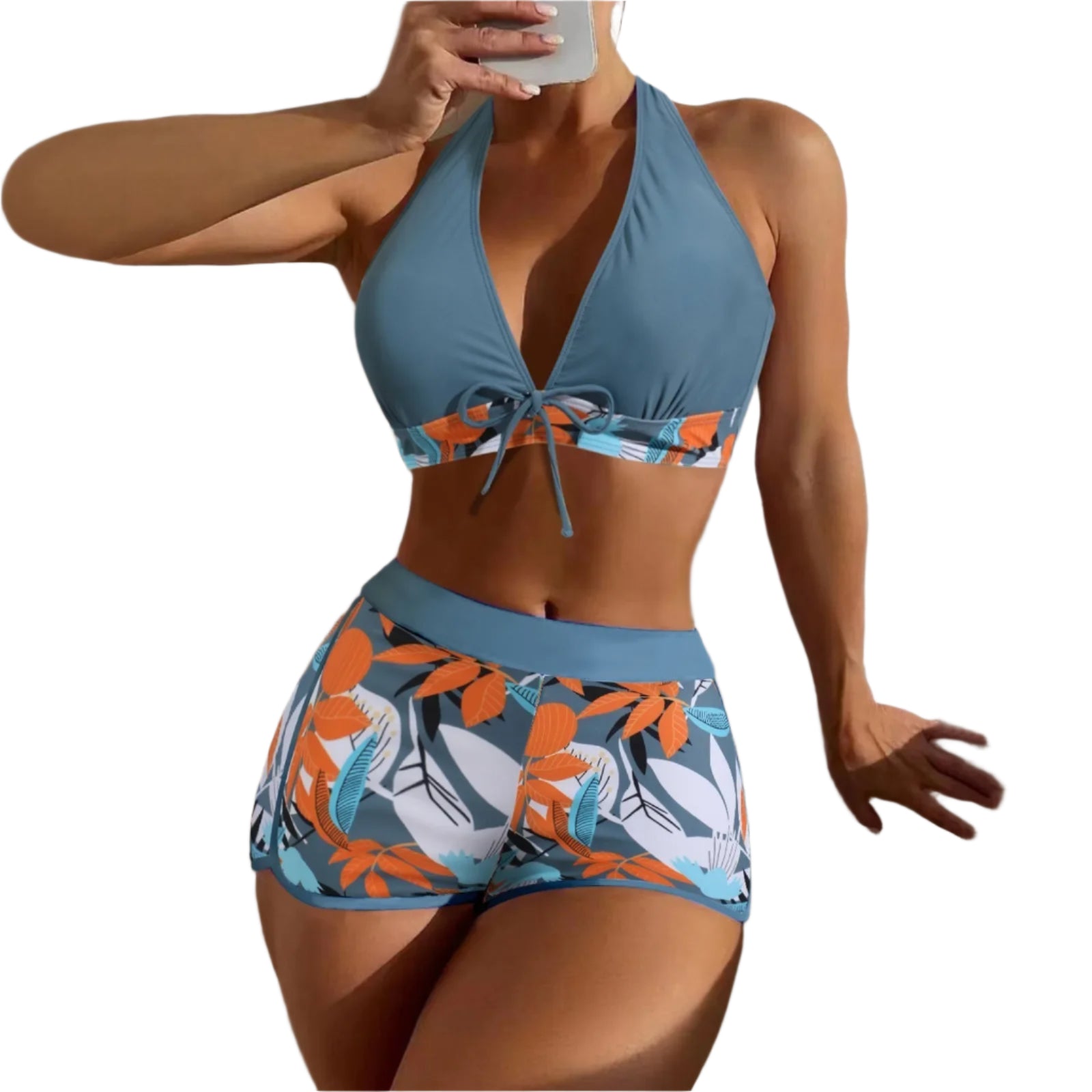 High Waist Plant Print Bikini Set – 2-Piece Swimwear for Women