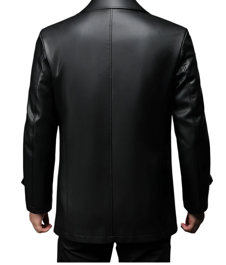 Classic Black Long Leather Jacket: Men's Warm Faux Fur Coat