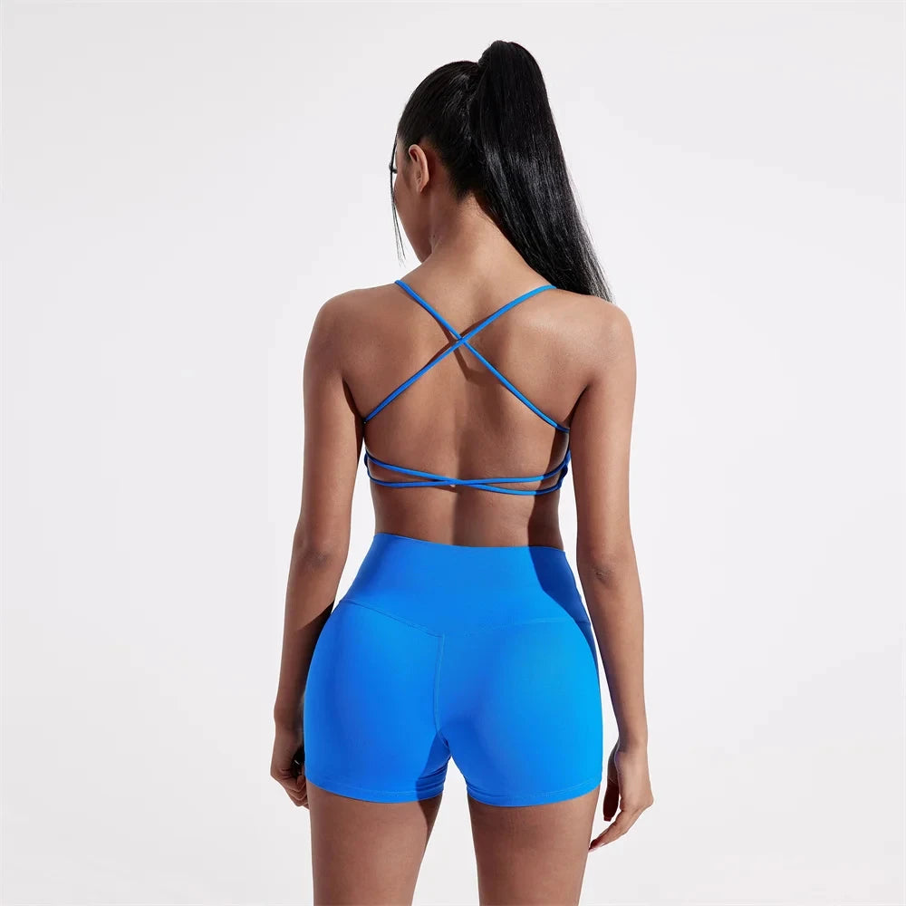 Women's Cross Back Sports Bra: Solid Color Fitness Top for Yoga