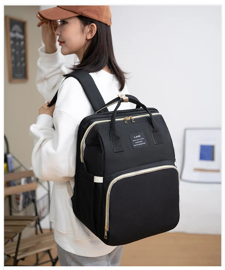 Folding Mommy Bag with Portable Crib – On-the-Go All-in-One Diaper Backpack
