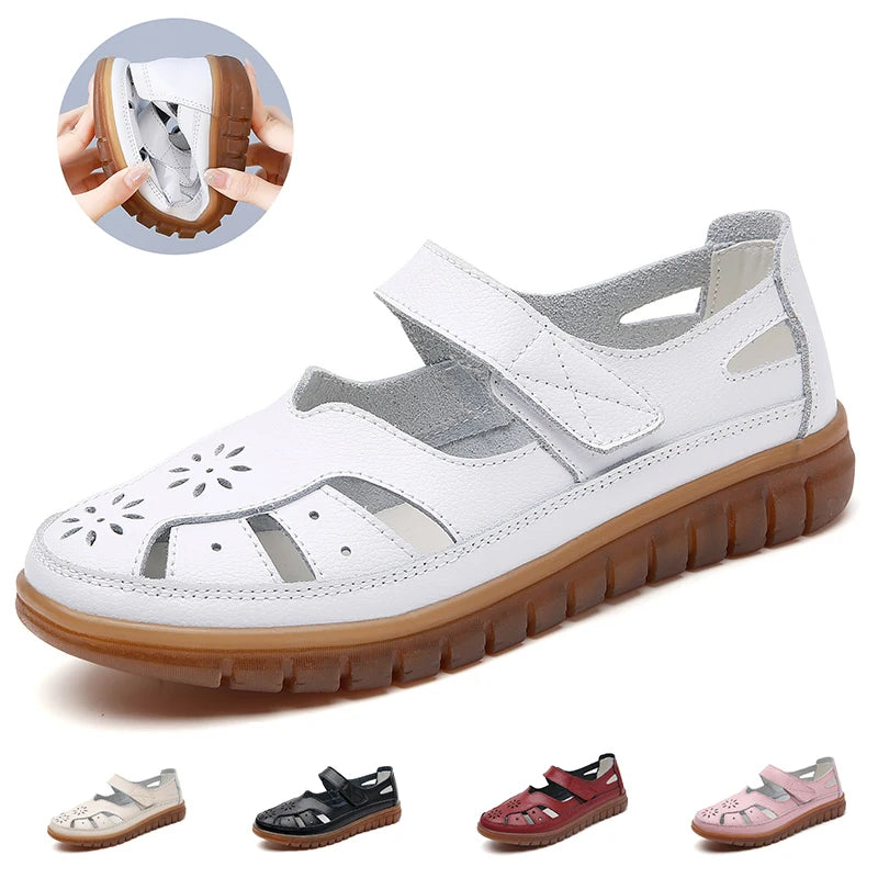 Women's Breathable Leather Sandals: Non-Slip Casual Roman Style