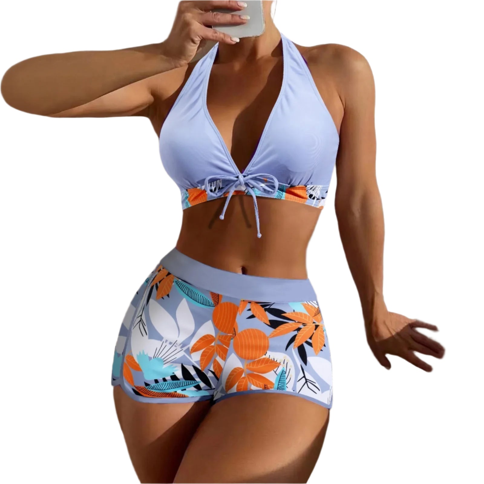 High Waist Plant Print Bikini Set – 2-Piece Swimwear for Women