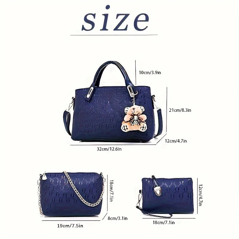 4PCS Geometric Tote Bag Set - Handbag, Crossbody, Clutch & Card
