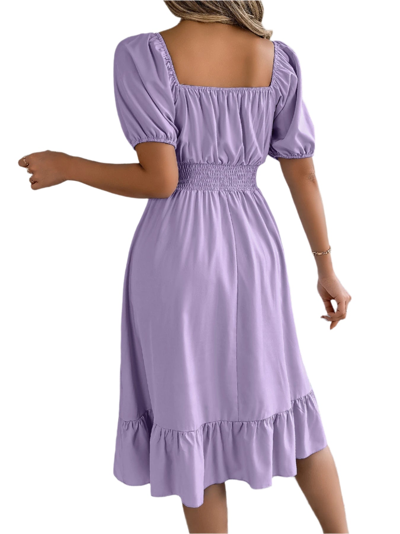 Elegant Square Neck Ruffled Dress – Spring Summer High Waist
