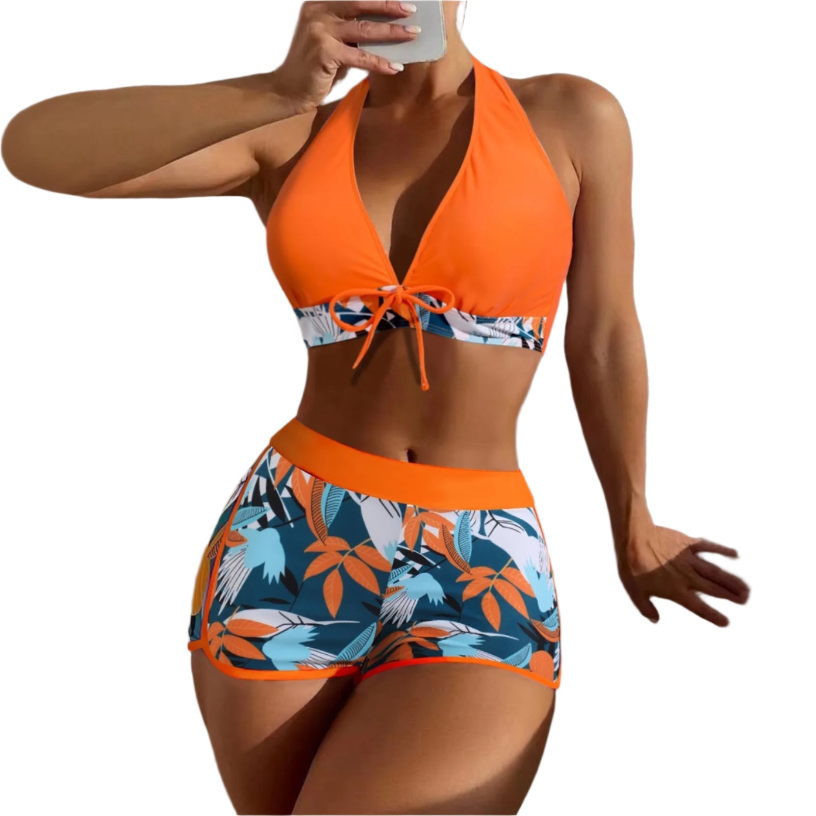 High Waist Plant Print Bikini Set – 2-Piece Swimwear for Women