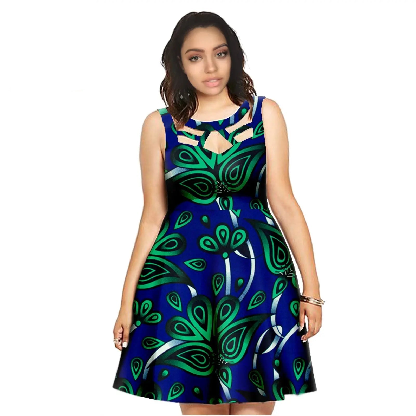 African Sleeveless Plus Size Midi Dress – Elegant Party Wear
