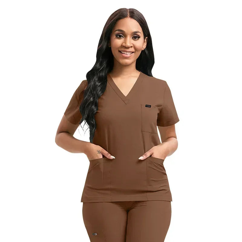 Multicolor Unisex Medical Scrubs Set - Short Sleeve V-Neck Workwear
