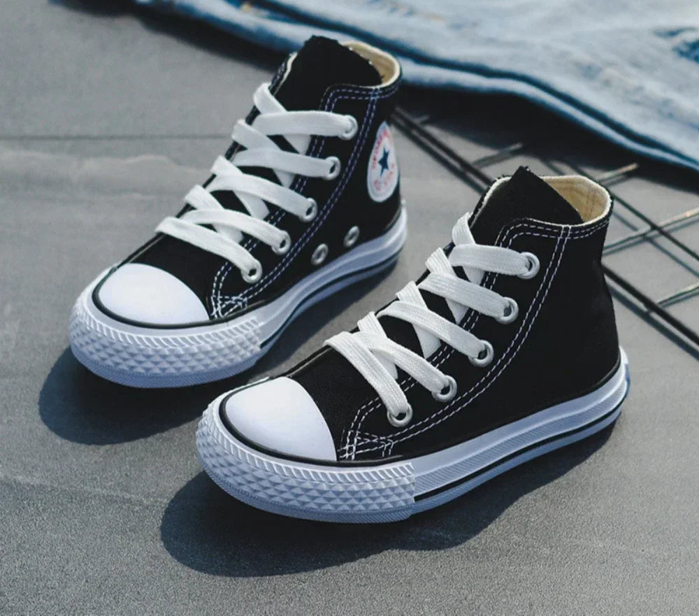 Kids’ Fashion High-Top Canvas Sneakers – Unisex School & Sports Shoes