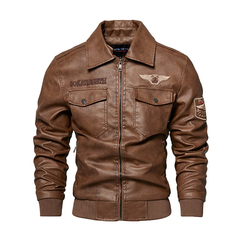 Retro Fur Collar Warm Men's Fleece Lined PU Leather Jacket Coat
